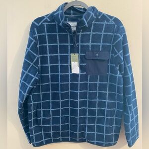 NWT Goodfellow & Co. Blue Check Plaid 1/4 Zip Pullover Pocket Fleece Size Medium